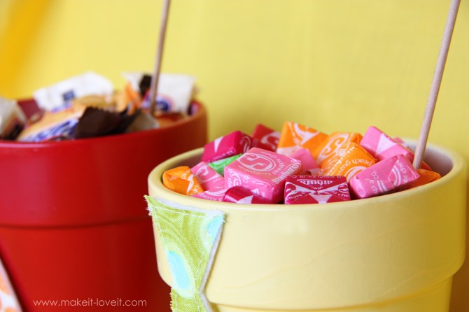 tie candy filled pots
