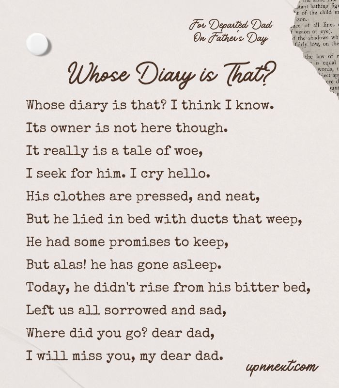 Whose diary is that - fathers day deceased dad poem